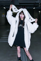 White Rabbit Ears Long Sleeves Hooded Punk Jirai Kei Coat